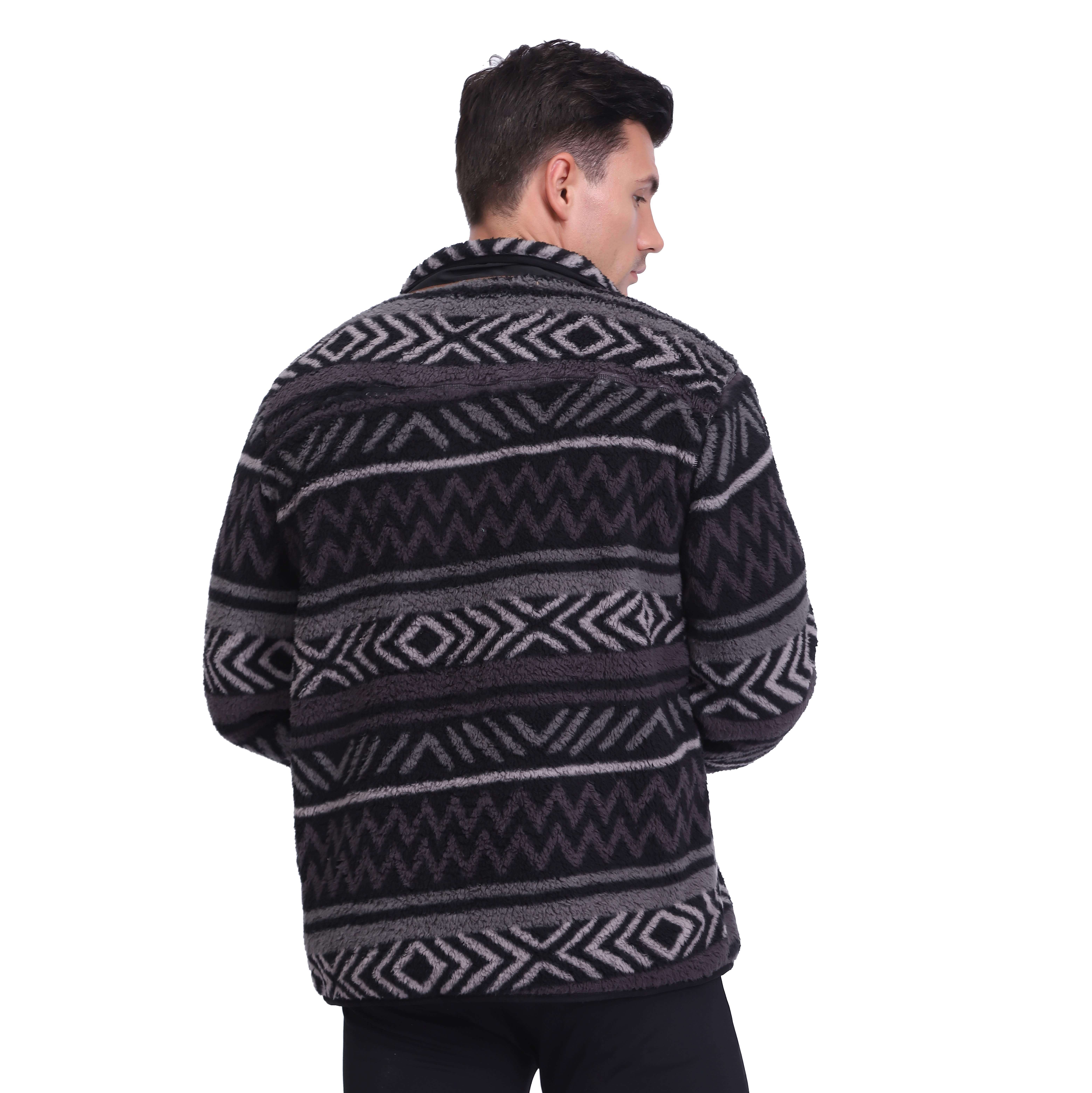 Allover Print Softer Shaggy Sherpa Fleece Jackets Winter Heavy Top para hombre