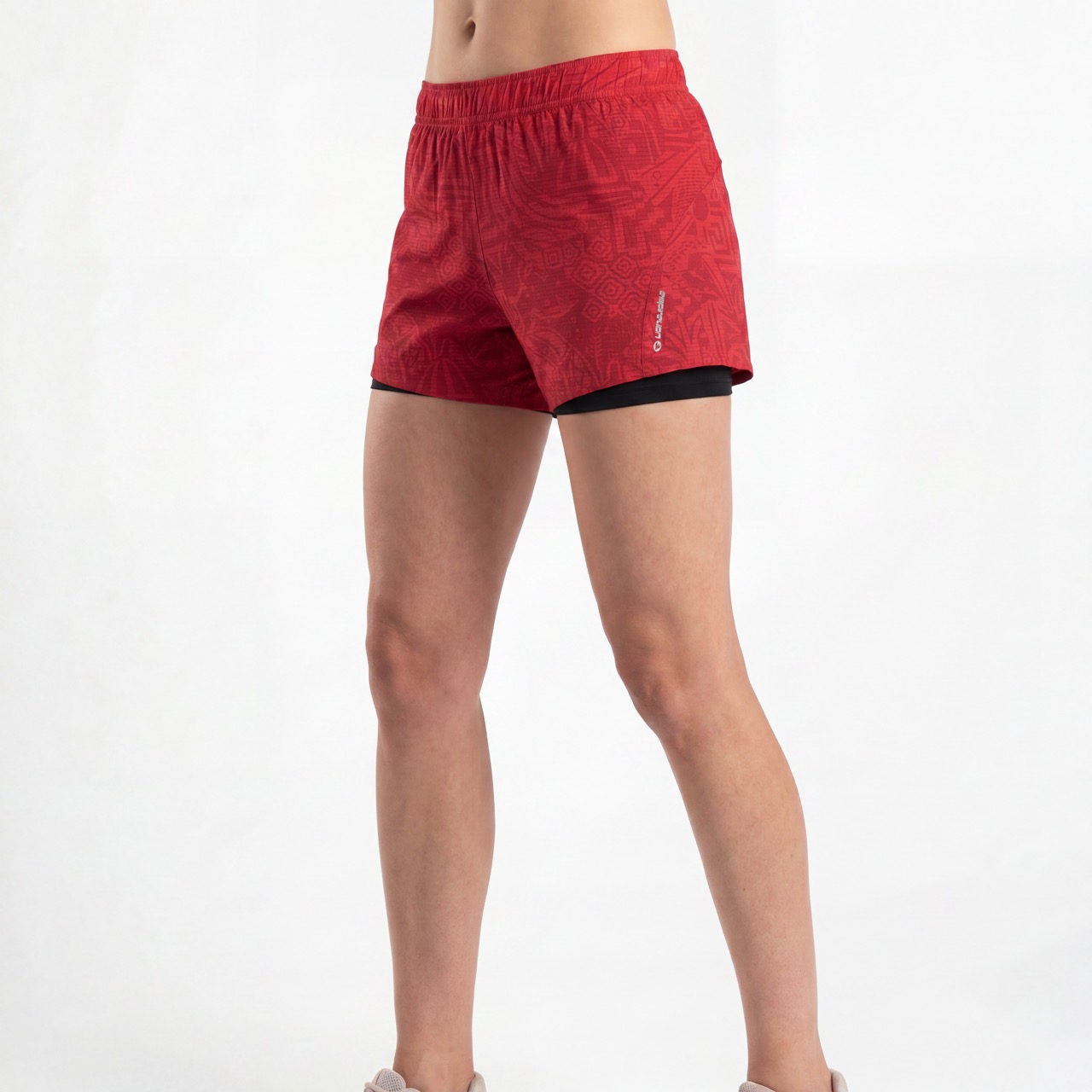 Pantalones cortos 2 en 1 para correr con estampado integral para mujer