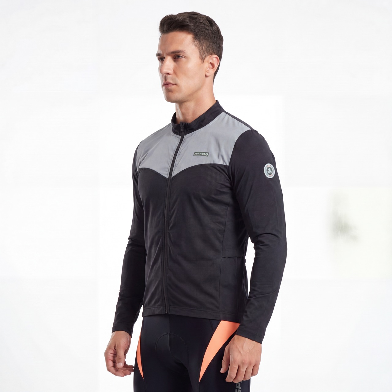 Chaqueta ciclista para correr con cremallera y panel reflectante