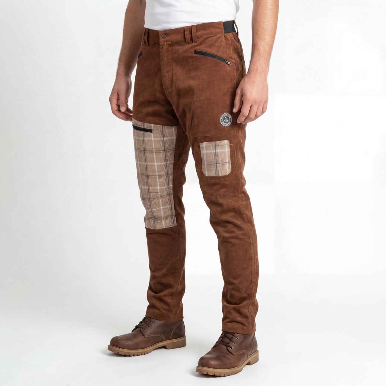 Pantalón de senderismo con paneles de pana a cuadros para hombre Pantalones de trekking