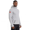 Chaqueta con capucha para hombre con tapeta diagonal y cuello alto con doble cremallera y mangas raglán