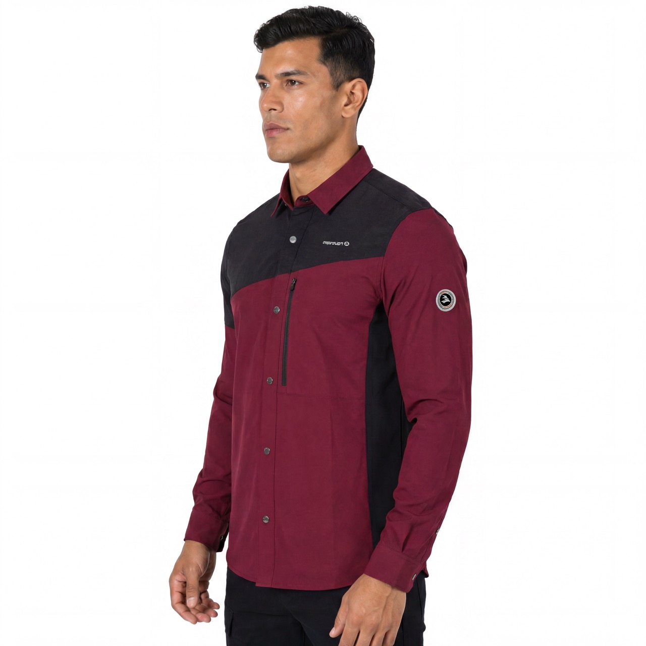 Camisas con bolsillo con cremallera y bloques de color para senderismo, senderismo y acampada para hombre