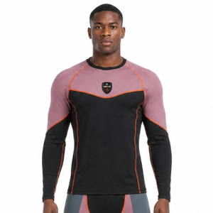 VMTR Camisetas de manga larga con forro polar interior y bloques de color para hombre