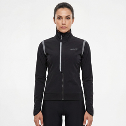 Chaqueta ciclista con ribetes reflectantes y cuello alto para mujer
