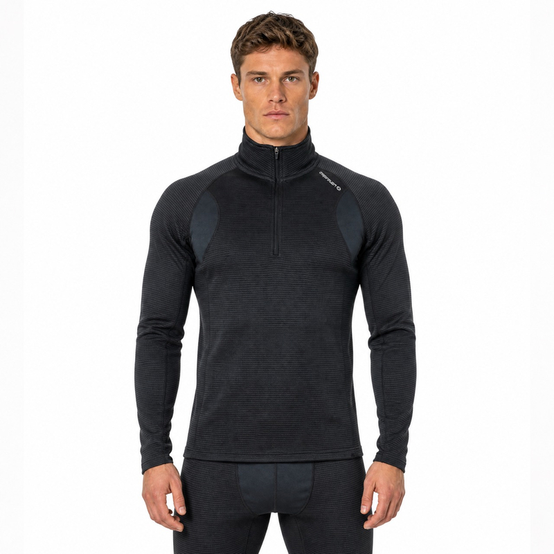 Camisetas térmicas de entrenamiento con media cremallera y forro polar interior teñido con paneles para hombre