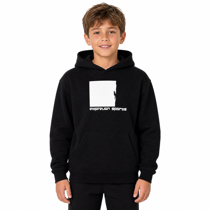 Sudadera con capucha y hombros descubiertos con estampado de escalada en roca para niños