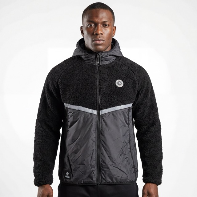 Chaqueta con capucha para exteriores de invierno con ribete reflectante y panel acolchado Sherpa consolidado para hombre