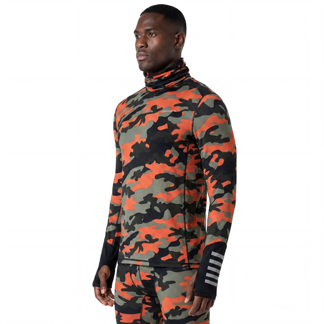 Tops de jersey con cuello alto y capa base con estampado de camuflaje para hombre