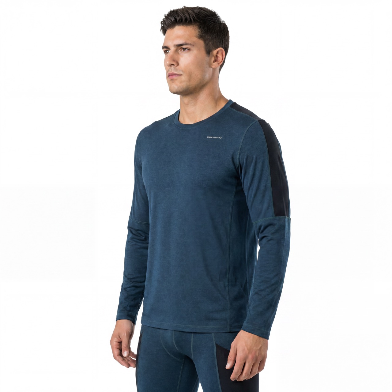 Tops con bloques de color de capa base de lana merino para hombre