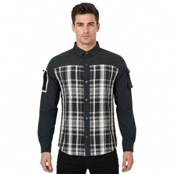 Camisas de senderismo con bolsillo y manga reflectante con panel a cuadros teñido en hilo para hombre