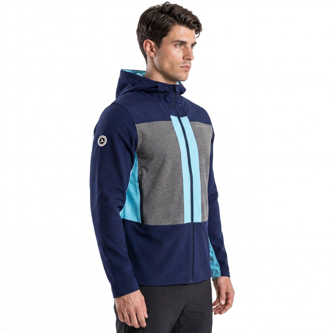 Chaqueta con capucha y cremallera para hombre, senderismo, montañismo, alpinismo, correr, color bloqueado