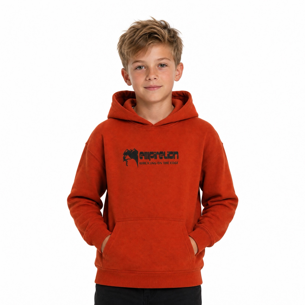 Sudadera con capucha y hombros descubiertos con estampado de escalada en roca para niños