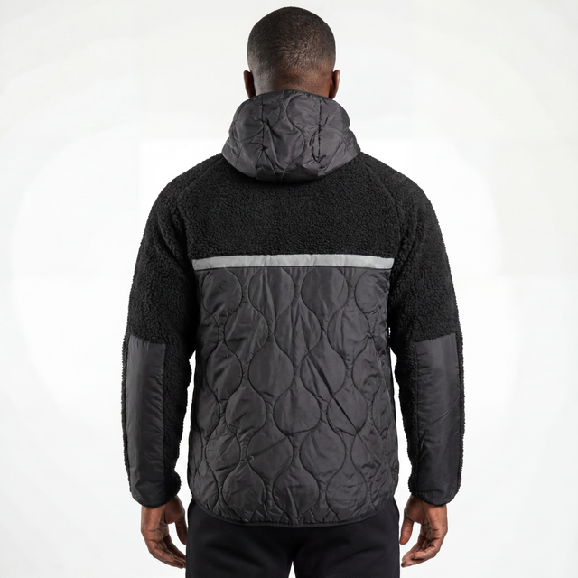 Chaqueta con capucha para exteriores de invierno con ribete reflectante y panel acolchado Sherpa consolidado para hombre