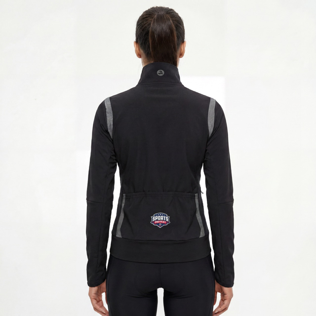 Chaqueta ciclista con ribetes reflectantes y cuello alto para mujer