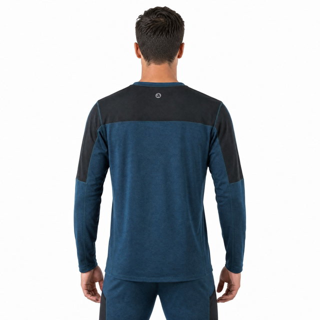 Tops con bloques de color de capa base de lana merino para hombre
