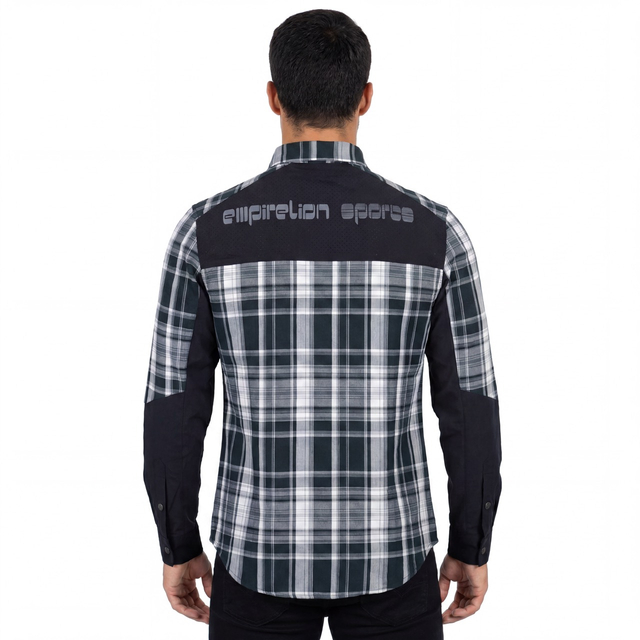 Camisas de senderismo con yugo con agujeros y corte láser a cuadros teñidos en hilo para hombre
