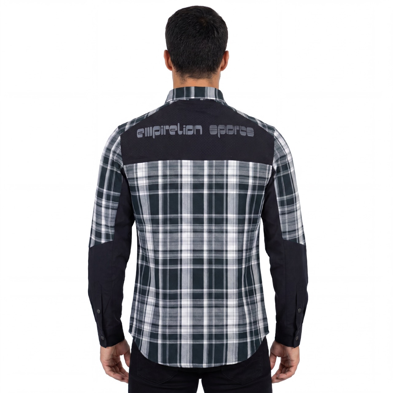 Camisas de senderismo con yugo con agujeros y corte láser a cuadros teñidos en hilo para hombre