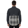 Camisas de senderismo con bolsillo y manga reflectante con panel a cuadros teñido en hilo para hombre