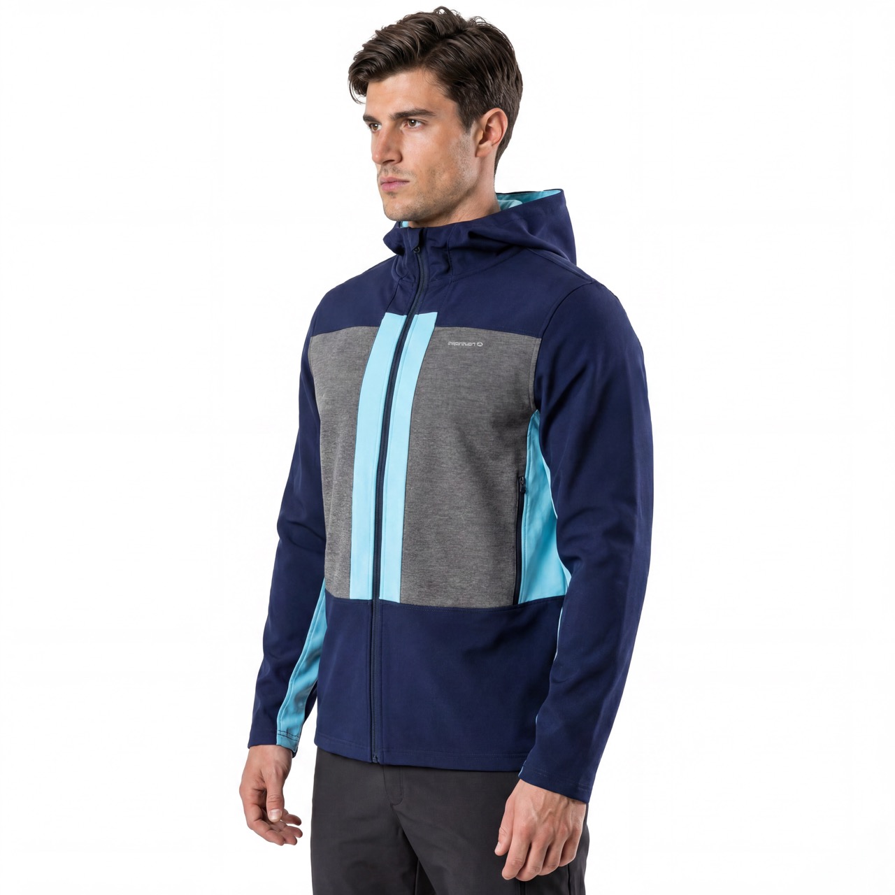 Chaqueta con capucha y cremallera para hombre, senderismo, montañismo, alpinismo, correr, color bloqueado