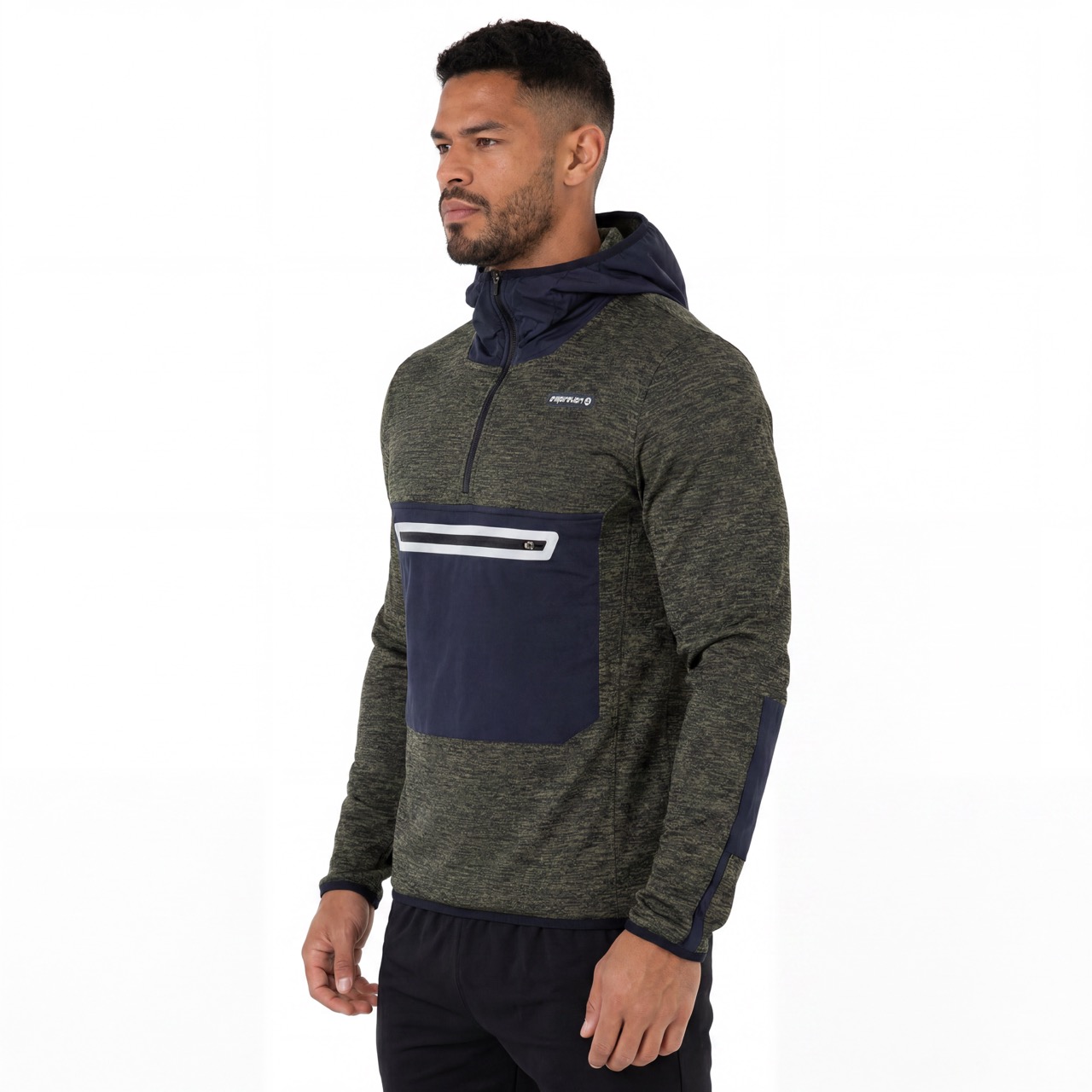 Trekking Sudadera con capucha y bolsillo de parche con media cremallera y running de peso medio