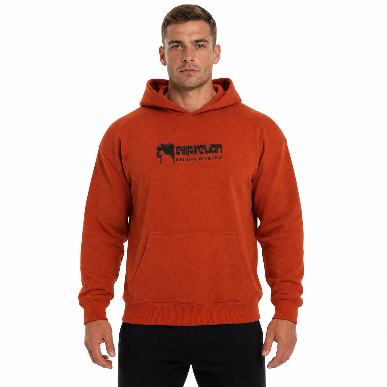 Sudadera con capucha y hombros descubiertos con estampado de escalada en roca para hombre