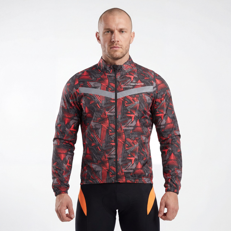Chaqueta ciclista impermeable con ribete reflectante y estampado integral