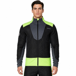 Chaqueta con ribetes fluorescentes y bloques de color acolchados para exteriores a prueba de viento para hombre