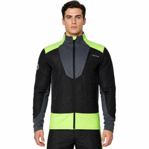 Chaqueta con ribetes fluorescentes y bloques de color acolchados para exteriores a prueba de viento para hombre