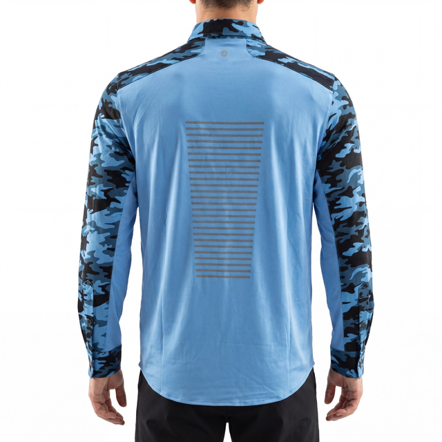 Camisa de senderismo con bolsillo con cremallera y bloques de color con estampado de camuflaje para hombre