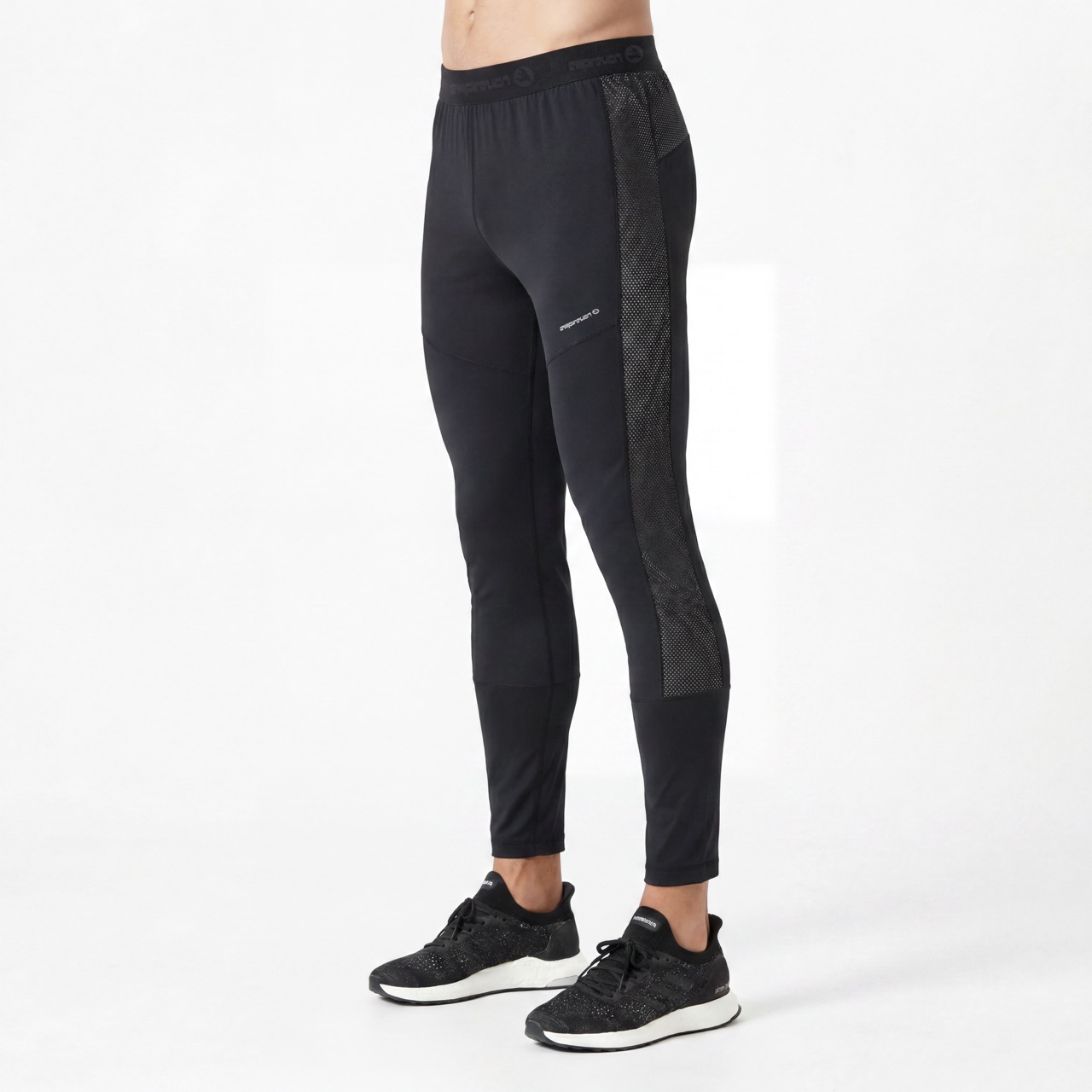 Pantalones deportivos ajustados con ribetes reflectantes y capa base de compresión para hombre