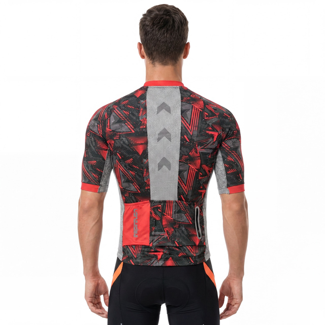 Maillot ciclista con cuello alto y manga corta raglán con estampado digital