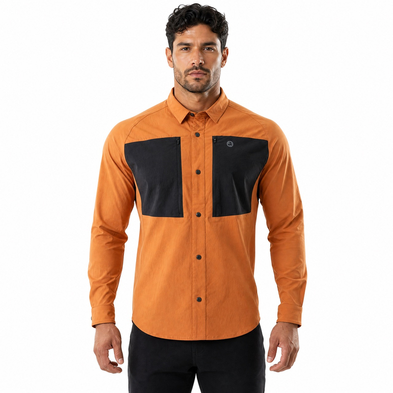 Camisas elásticas de trekking con bolsillos y cremallera para hombre