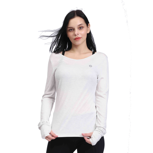 Camisas de yoga de yoga de espalda de manga larga blanca para mujeres 
