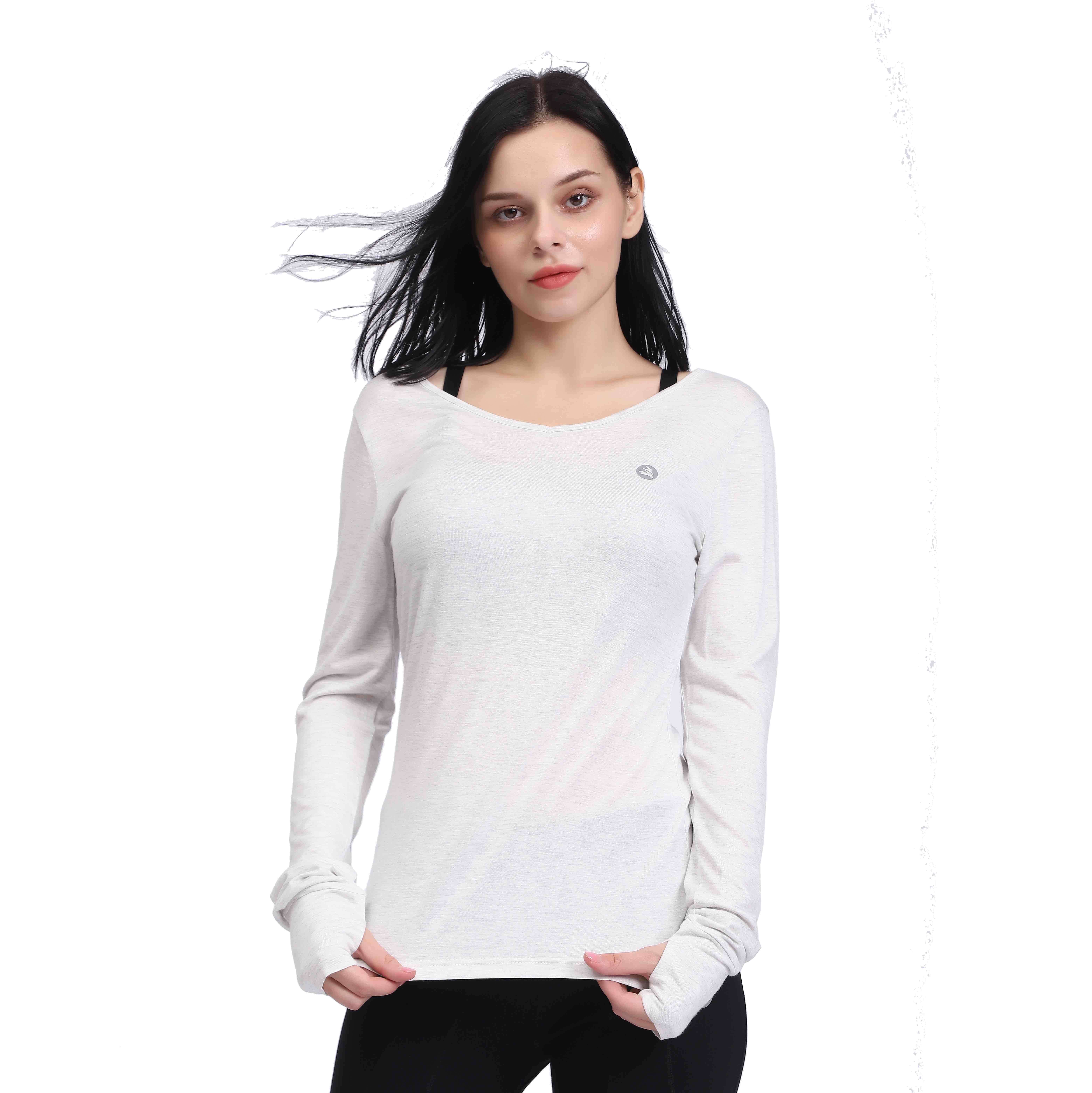 Camisas de yoga de yoga de espalda de manga larga blanca para mujeres 