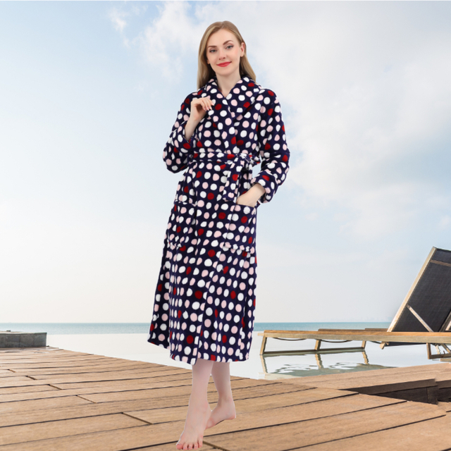 Túnica de vellón de franela de mujer, baño de baño largo y cálido para el chal de chales para mujeres con bolsillos