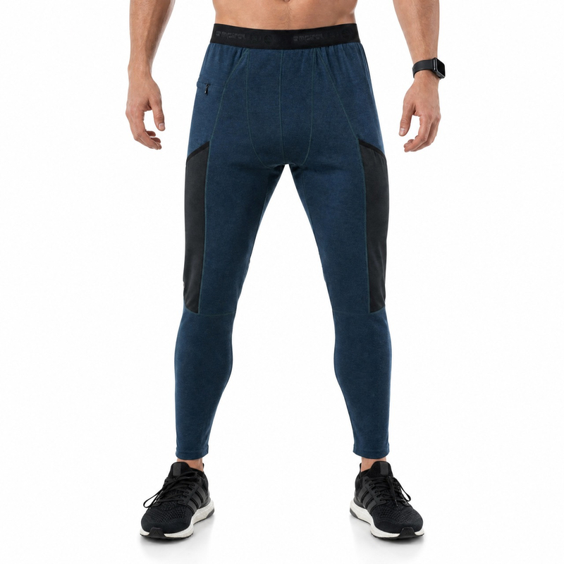 Pantalones con bloques de color de capa base de lana merino para hombre