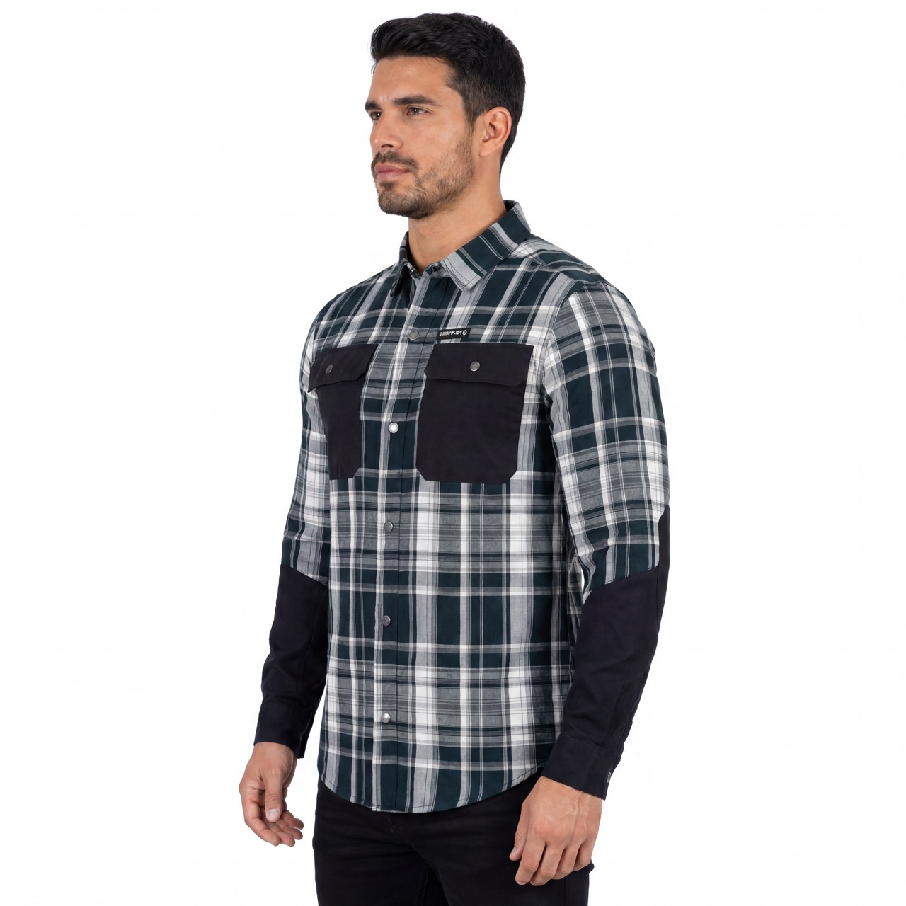 Camisas de senderismo con yugo con agujeros y corte láser a cuadros teñidos en hilo para hombre
