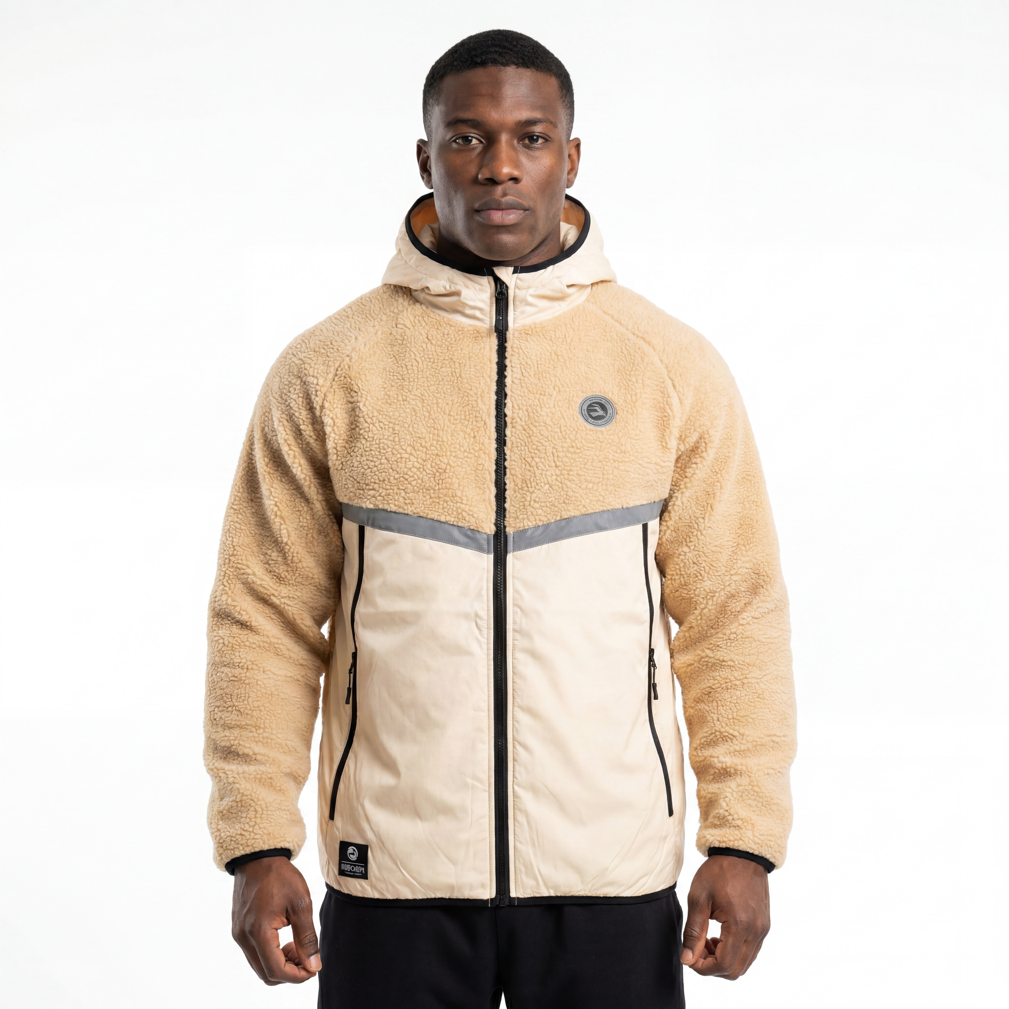 Chaqueta con capucha para exteriores de invierno con ribete reflectante y panel acolchado Sherpa consolidado para hombre