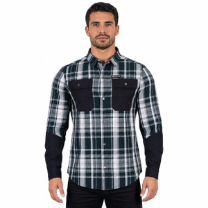 Camisas de senderismo con yugo con agujeros y corte láser a cuadros teñidos en hilo para hombre