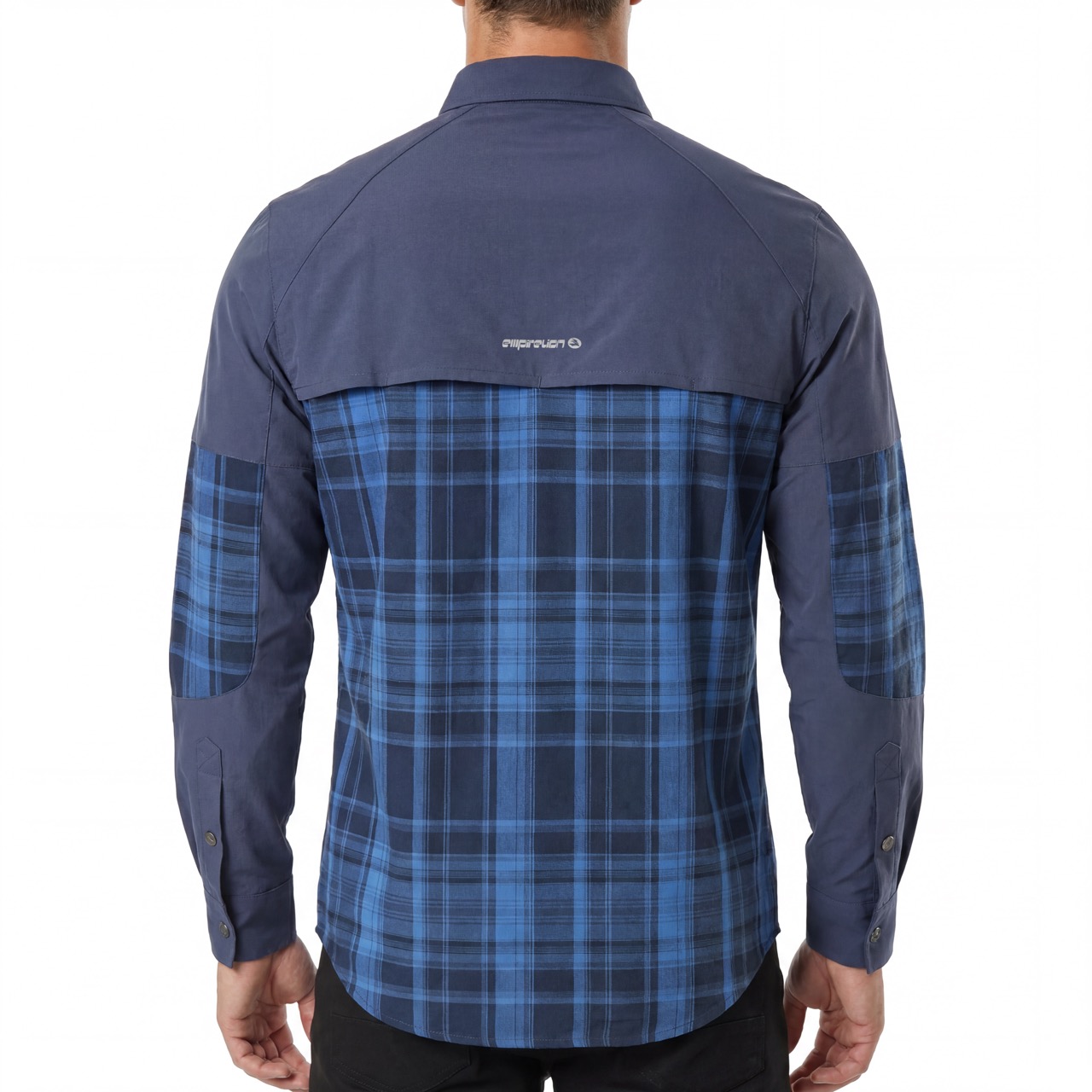 Camisas de senderismo con bolsillos de parche y cremallera con panel a cuadros para hombre
