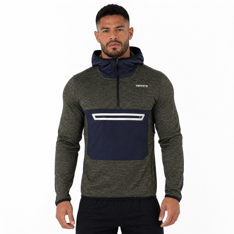 Trekking Sudadera con capucha y bolsillo de parche con media cremallera y running de peso medio