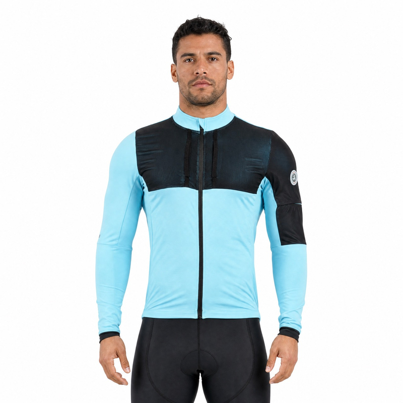 Chaqueta ciclista de forro polar interior con bolsillo trasero doble y bolsillo de malla para hombre