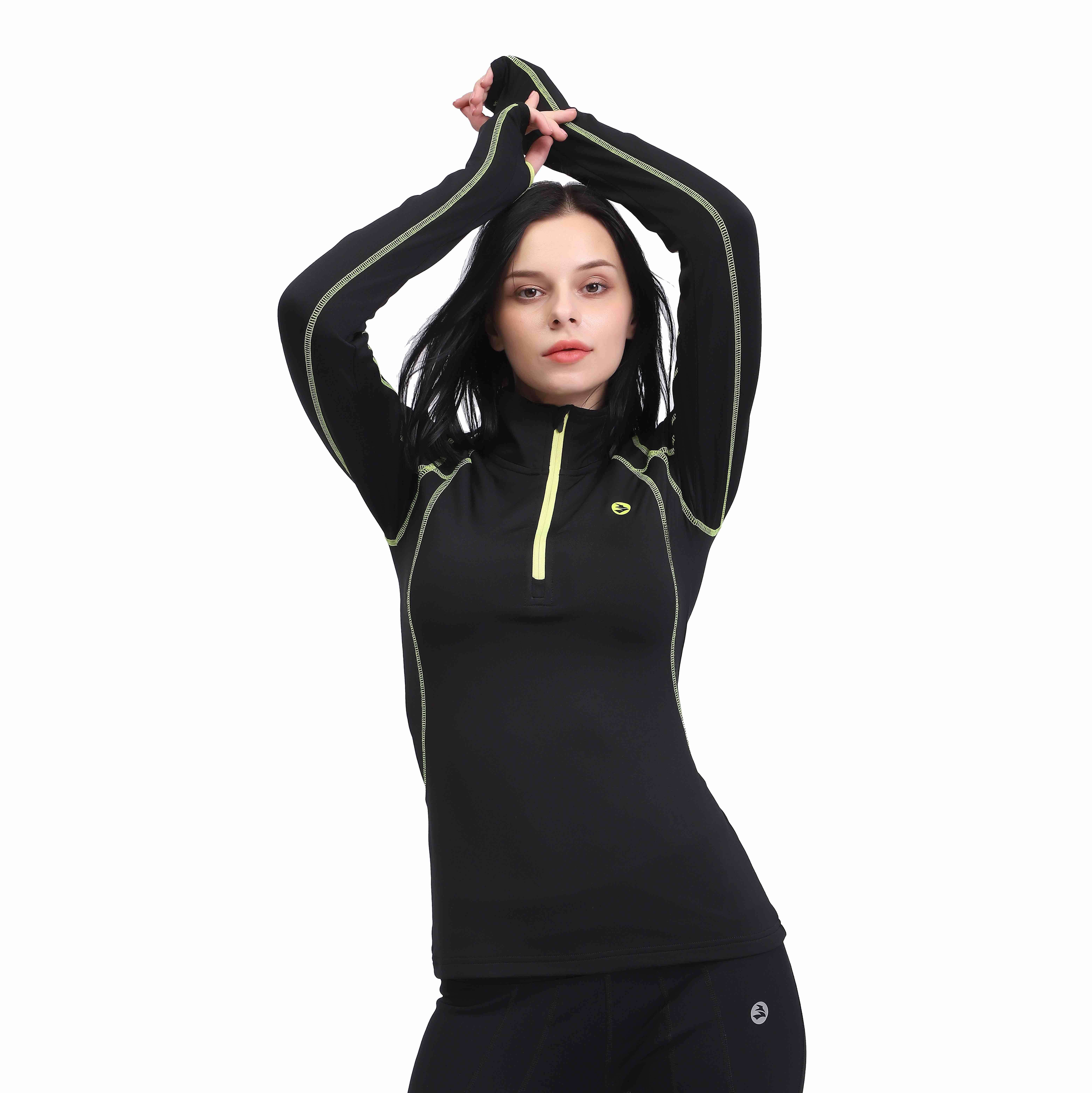 Camiseta térmica deportiva de corte ajustado con media cremallera y forro polar para mujer