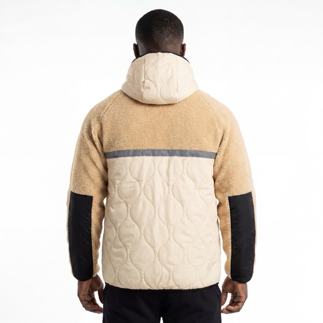 Chaqueta con capucha para exteriores de invierno con ribete reflectante y panel acolchado Sherpa consolidado para hombre