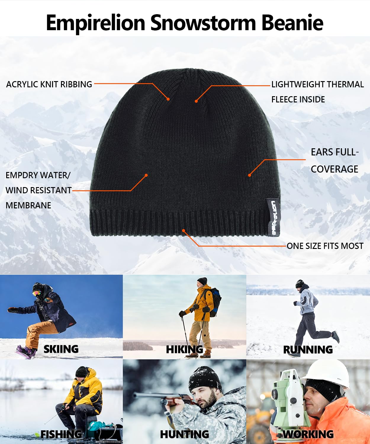 Gorra de calavera resistente al viento y resistente al agua, gorro de invierno compatible con casco a prueba de nieve