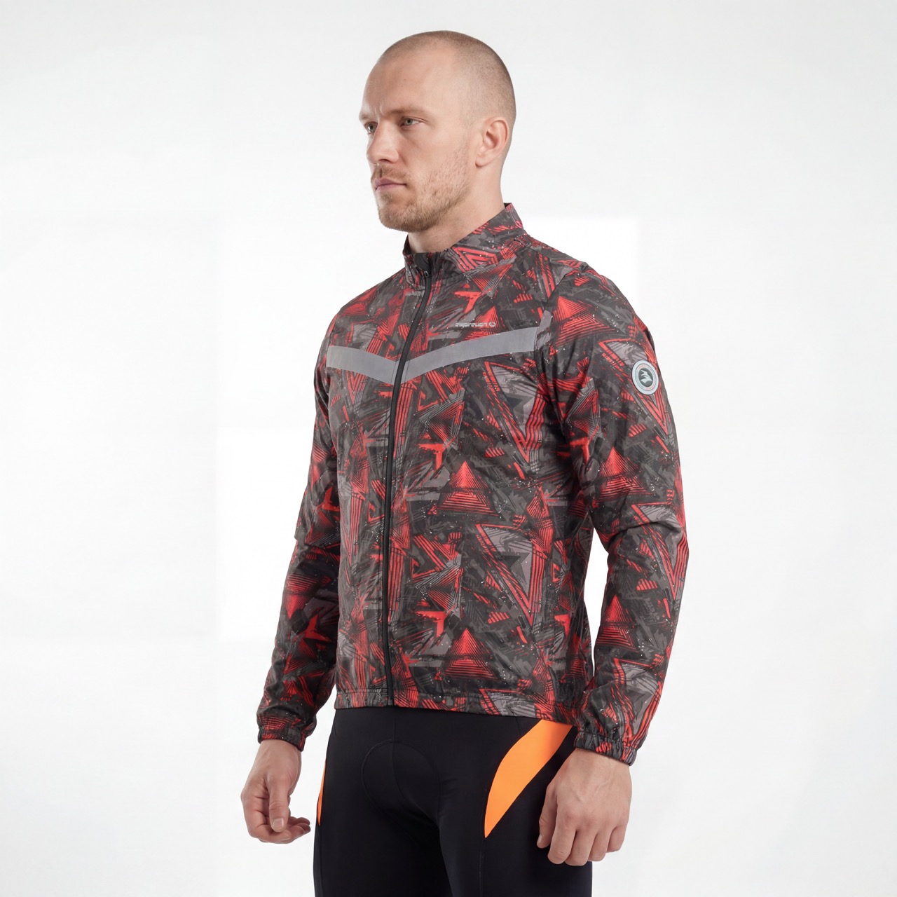 Chaqueta ciclista impermeable con ribete reflectante y estampado integral