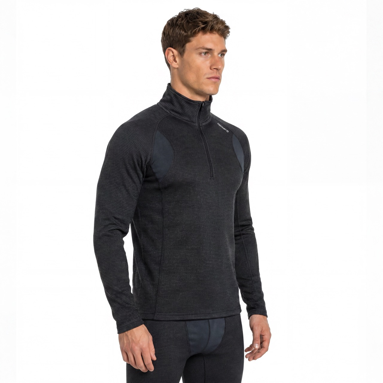 Camisetas térmicas de entrenamiento con media cremallera y forro polar interior teñido con paneles para hombre