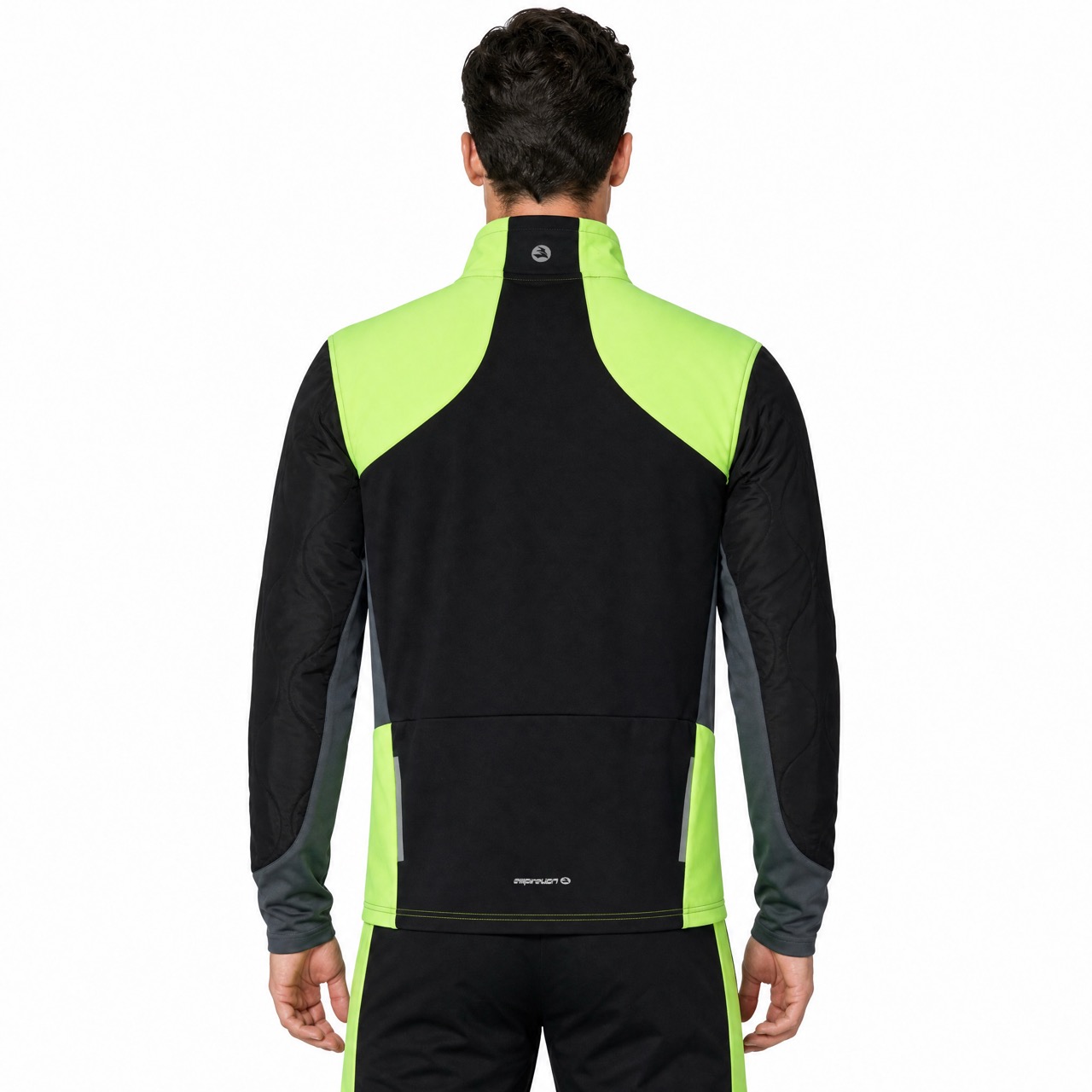 Chaqueta con ribetes fluorescentes y bloques de color acolchados para exteriores a prueba de viento para hombre