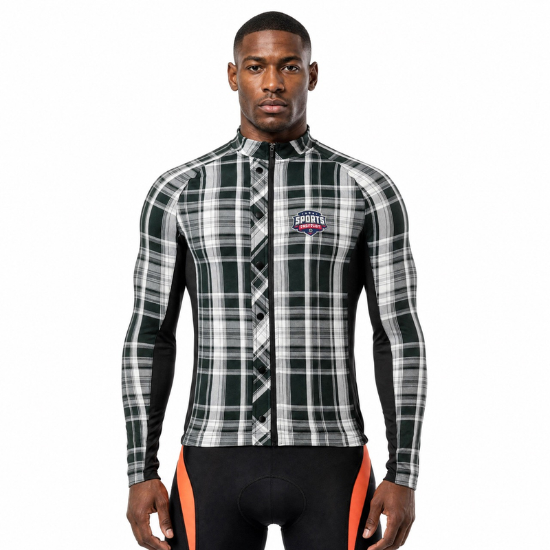 Jersey ciclista de manga larga a cuadros Yarndyed