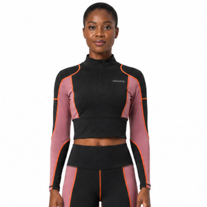 VMTR Camisetas cortas de manga larga con media cremallera para mujer